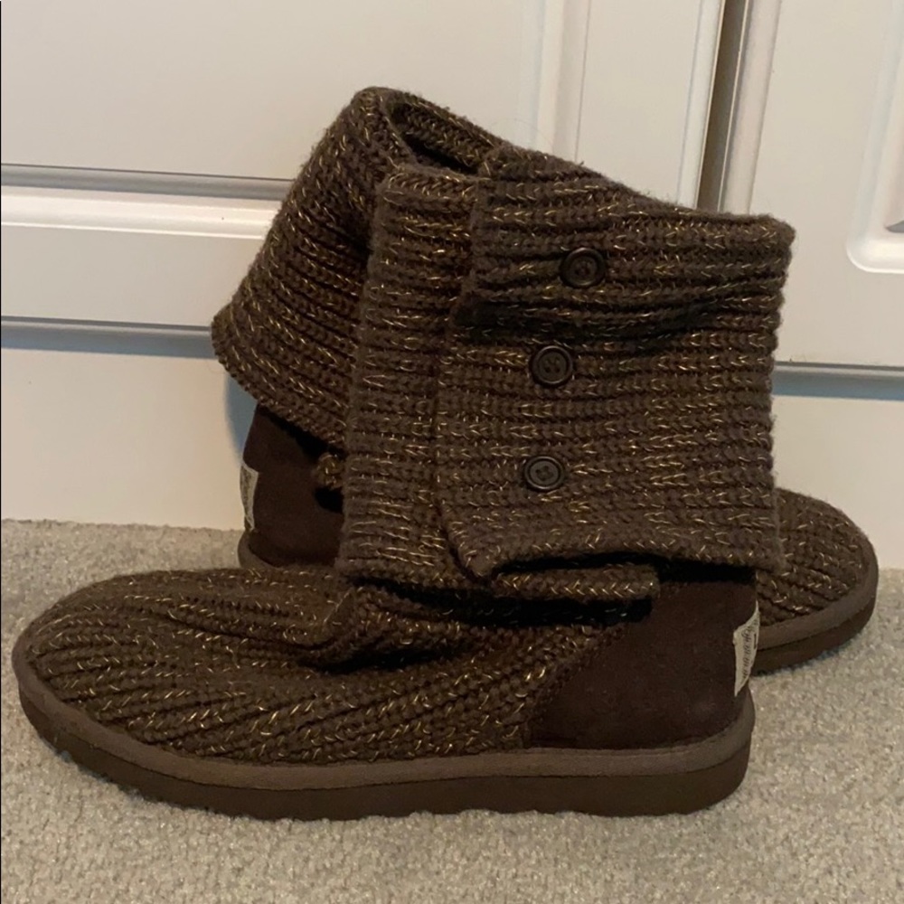 Brown and Gold Stitched UGG Boots